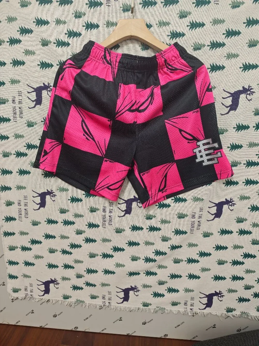 Eric Emanuel Pink and Black Checkerboard Athletic Shorts